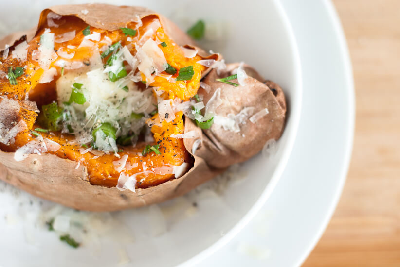 baked sweet potato with parmesan and rosemary baked sweet potato with parmesan and rosemary