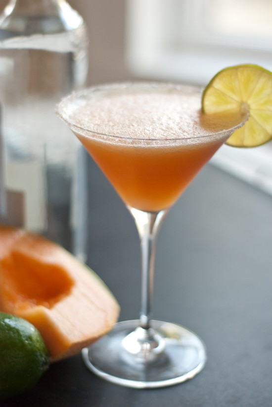 cantaloupe fiesta cocktail cocktail made with cantaloupe, tequila, lime juice and agave nectar