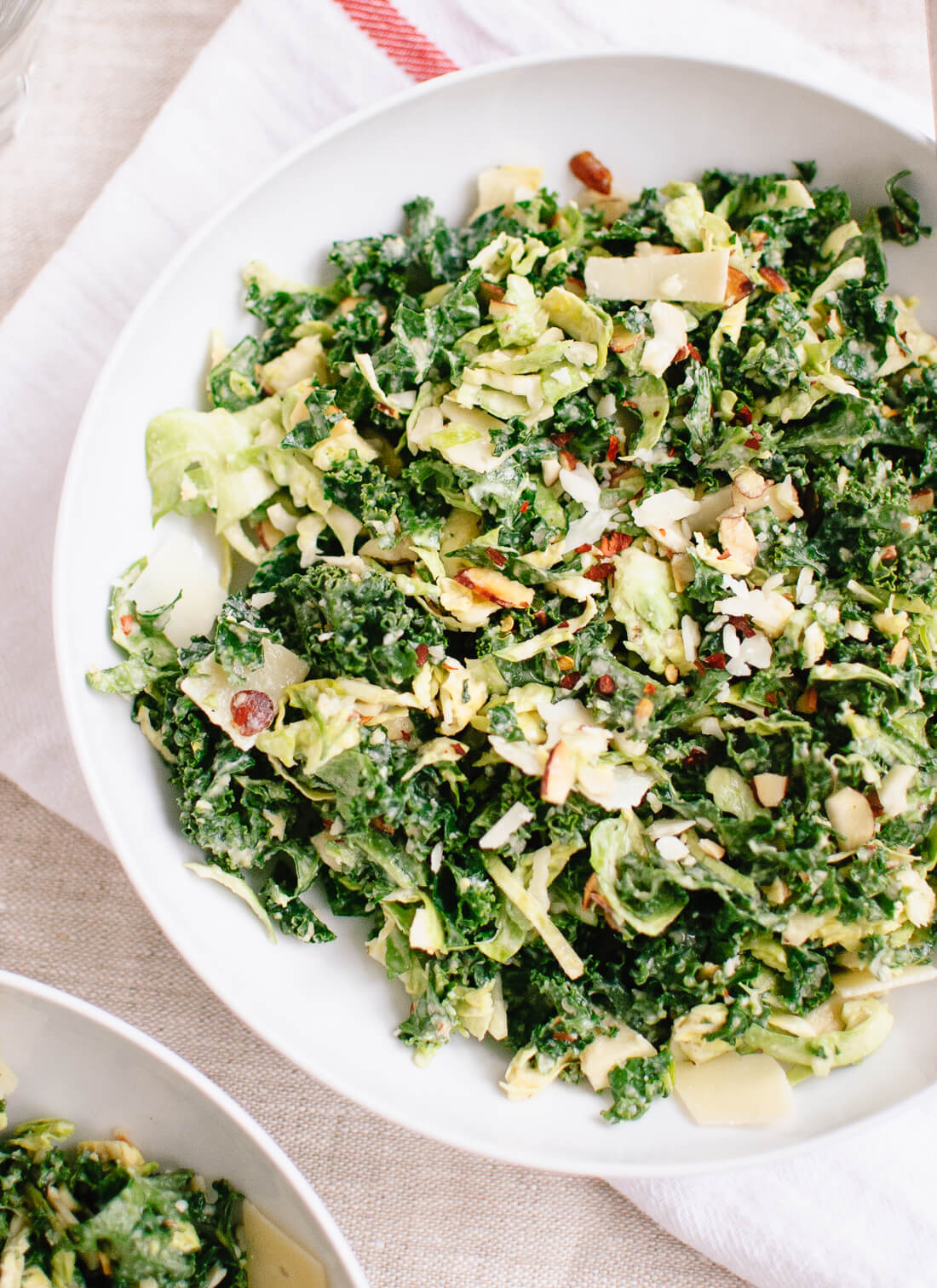 Raw kale and brussels sprouts salad with tahini-maple dressing from cookieandkate.com Raw kale and brussels sprouts salad with tahini-maple dressing