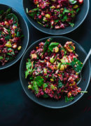 Raw Beet Salad with Carrot, Quinoa & Spinach in bowls