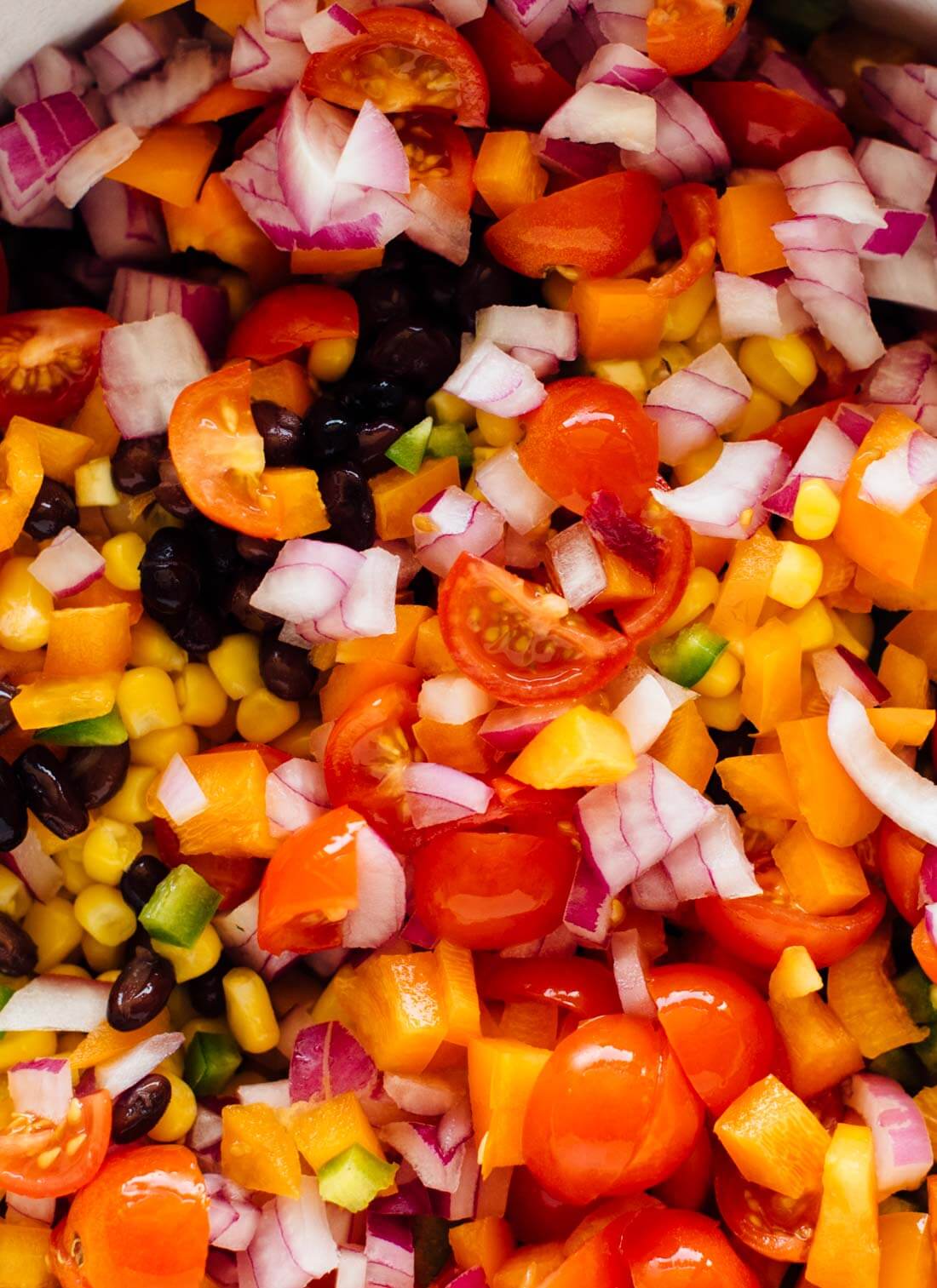 cherry tomatoes, corn, red onion and bell pepper