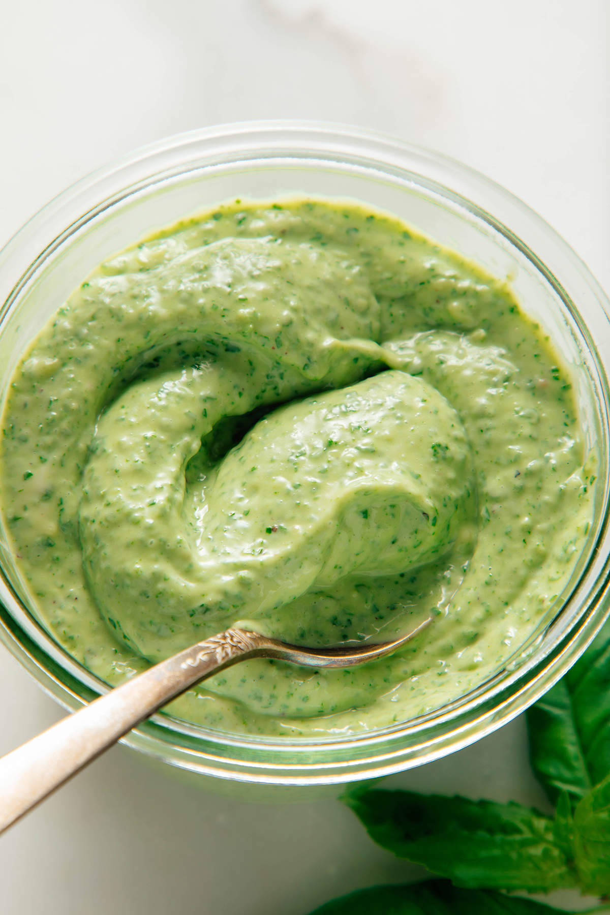 basil sauce in bowl
